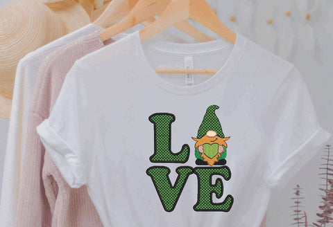 LOVE Gnome with Horse Shoe, St. Patrick Machine Embroidery Design Embroidery/Applique DESIGNS Angie 