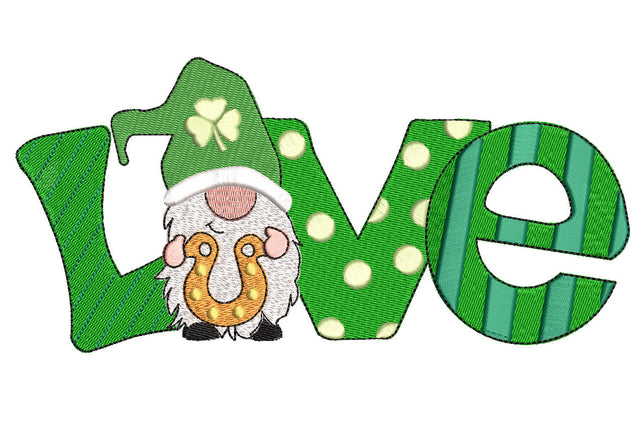 LOVE Gnome with Horse Shoe, St. Patrick Machine Embroidery Design Embroidery/Applique DESIGNS Angie 