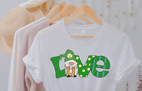 LOVE Gnome with Horse Shoe, St. Patrick Machine Embroidery Design Embroidery/Applique DESIGNS Angie 