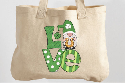 LOVE Gnome with Horse Shoe, St. Patrick Machine Embroidery Design Embroidery/Applique DESIGNS Canada Embroidery 