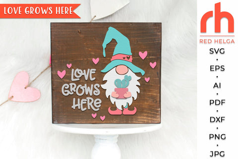 Love Grows Here SVG, Round Hanger Cut File, Valentine’s Gnome DXF SVG RedHelgaArt 