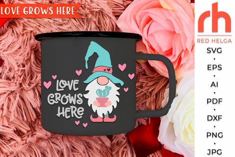 Love Grows Here SVG, Round Hanger Cut File, Valentine’s Gnome DXF SVG RedHelgaArt 