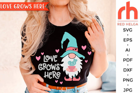 Love Grows Here SVG, Round Hanger Cut File, Valentine’s Gnome DXF SVG RedHelgaArt 