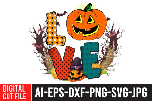 LOVE Halloween Sublimation Design Sublimation BlackCatsMedia 