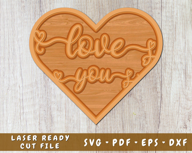 Love Heart 3D SVG Cut File, Love You SVG, Multilayer Heart SVG, Valentine's Heart SVG SVG HappyDesignStudio 