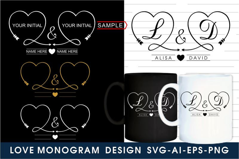 Love Heart Monogram SVG Design, Wedding SVG Design, Mug SVG Designs, Love SVG, Heart SVG, SVG D2PUTRI, SVG BUNDLE, SUBLIMATION BUNDLE, T SHIRT DESIGNS BUNDLE 