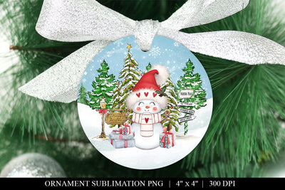 Love Heart Snowman Christmas Round Ornament Sublimation PNG Sublimation BijouBay 