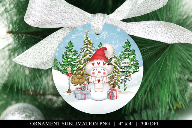 Love Heart Snowman Christmas Round Ornament Sublimation PNG Sublimation BijouBay 
