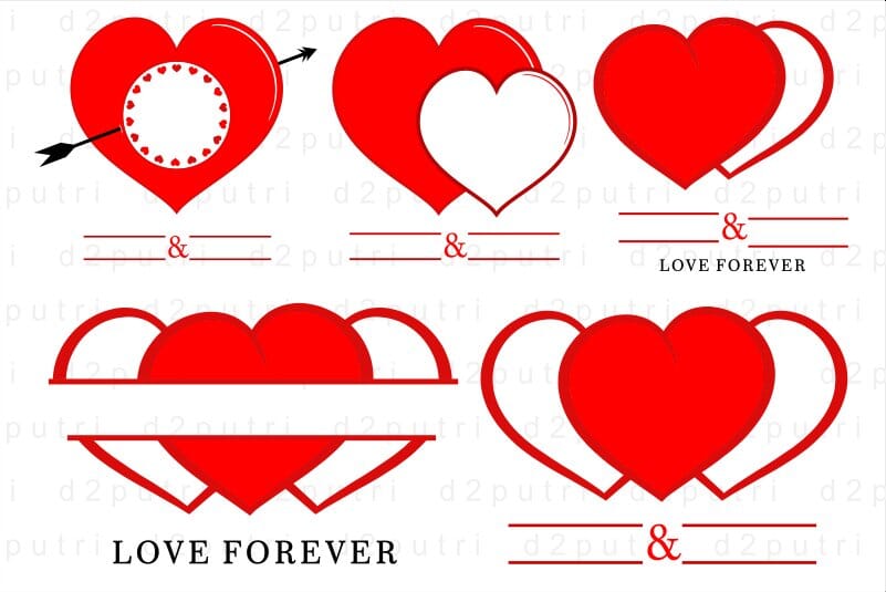 Love Heart Split Monogram SVG Bundle, Heart SVG Bundle, Hearts SVG ...