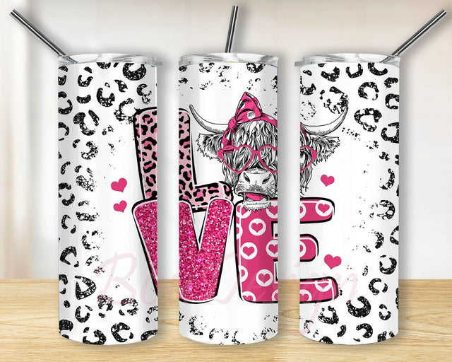 Love highland cow tumbler PNG design Valentine cow with glasses and bandana Tumbler, highland cow 20oz Skinny Tumbler Sublimation Designs, Tumbler PNG Instant Download Sublimation BouDesign 