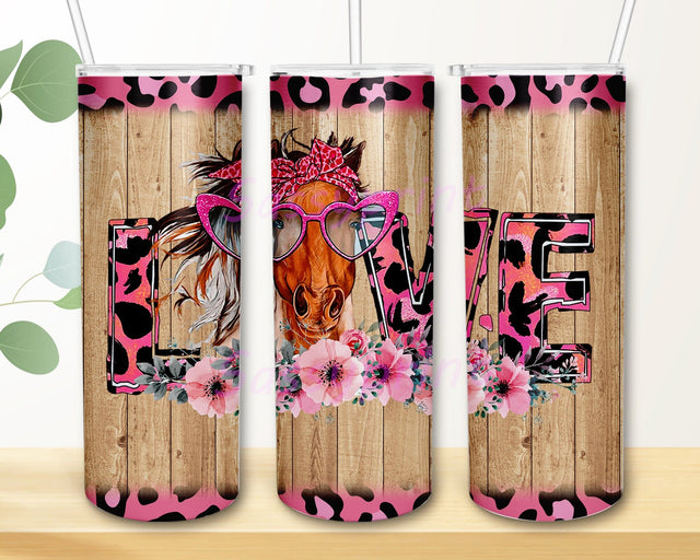Love Horse Tumbler Design, Horse With Glasses 20oz Skinny Tumbler, Pink Leopard Tumbler Wrap, Valentine Farm Animal Tumbler Design, Horse Sublimation Design, Instant Download Sublimation sassyprint 