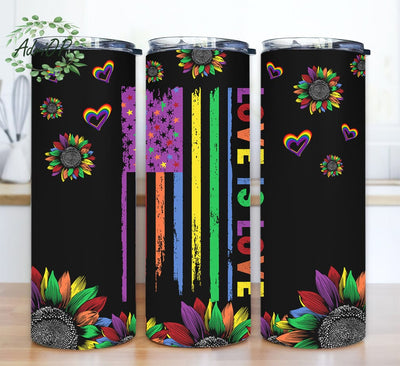 Love Is Love 20oz Skinny Tumbler Png, LGBTQ Pride Tumbler, Rainbow American Flag Tumbler, Best Friend Gift, Rainbow Tumbler, Color Sunflower Png Sublimation AdriOP 