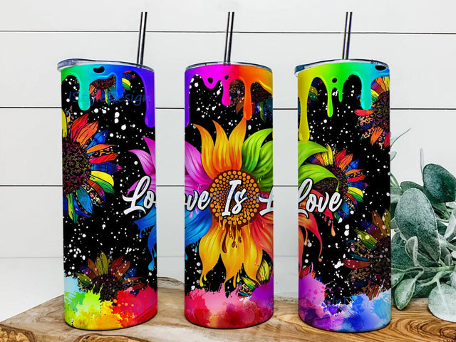 Love is Love 20oz Skinny Tumbler, Rainbow Sunflower Tumbler Png, LGBTQ Pride Tumbler Design, Watercolor Rainbow Tumbler Wrap, Instant Download Sublimation iStyleDesign 