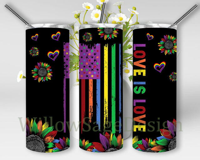 Love Is Love Design Png, LGBTQ Pride 20oz Tumbler Template, Sunflower Rainbow Tumbler Wap, American Flag Tumbler Png, LGBTQ Sublimation Design, Digital Download Sublimation WillowSageDesign 