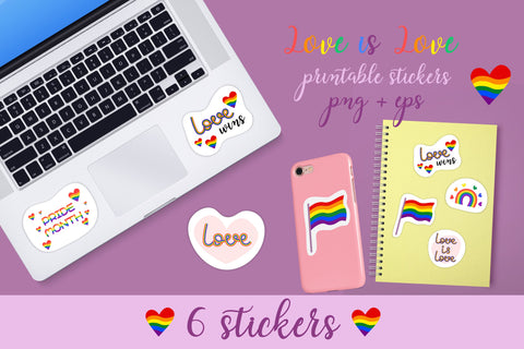 Love is Love PNG Printable Stickers Set | Pride Month EPS vector Sublimation AnnaViolet_store 