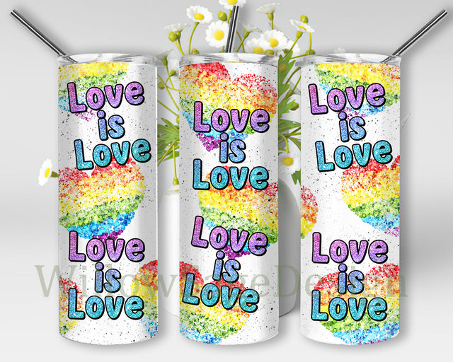 Love Is Love Tumbler Wrap, LGBT 20oz Skinny Tumbler, Heart Rainbow Glitter Tumbler Png, LGBT Tumbler Template, Instant Download Sublimation WillowSageDesign 