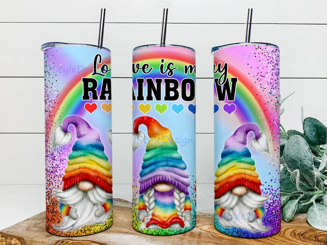 Love Is My Rainbow Tumbler Png, Rainbow Gnome 20oz Skinny Tumbler, LGBTQ Tumbler Design, Rainbow Glitter Tumbler Wrap, Gay Pride Sublimation Png, Instant Download Sublimation iStyleDesign 