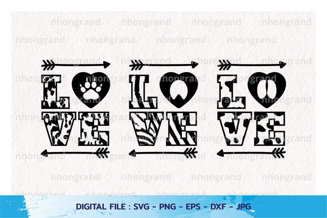 love leopard zebra cow with heart and foot animal Silhouette, PNG SVG File, Digital Download SVG nhongrand 