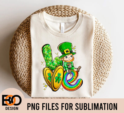 LOVE Leprechaun Shamrock Lucky st. Patrick's day PNG Sublimation BOO-design 