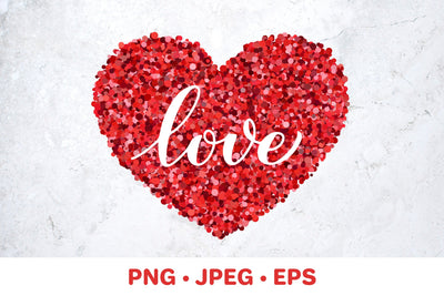 Love lettering on red glitter heart. Valentines Day decorations SVG LaBelezoka 