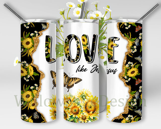 Love Like Jesus Tumbler Template, Butterfly Sunflowers 20oz Full Tumbler Wrap, Christian Sublimation Png, Jesus Tumler Design for Straight, Instant Download Sublimation WillowSageDesign 