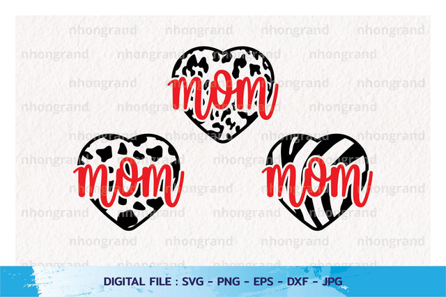 love mom with heart pattern leopard cow zebra Silhouette, PNG SVG File, Digital Download SVG nhongrand 