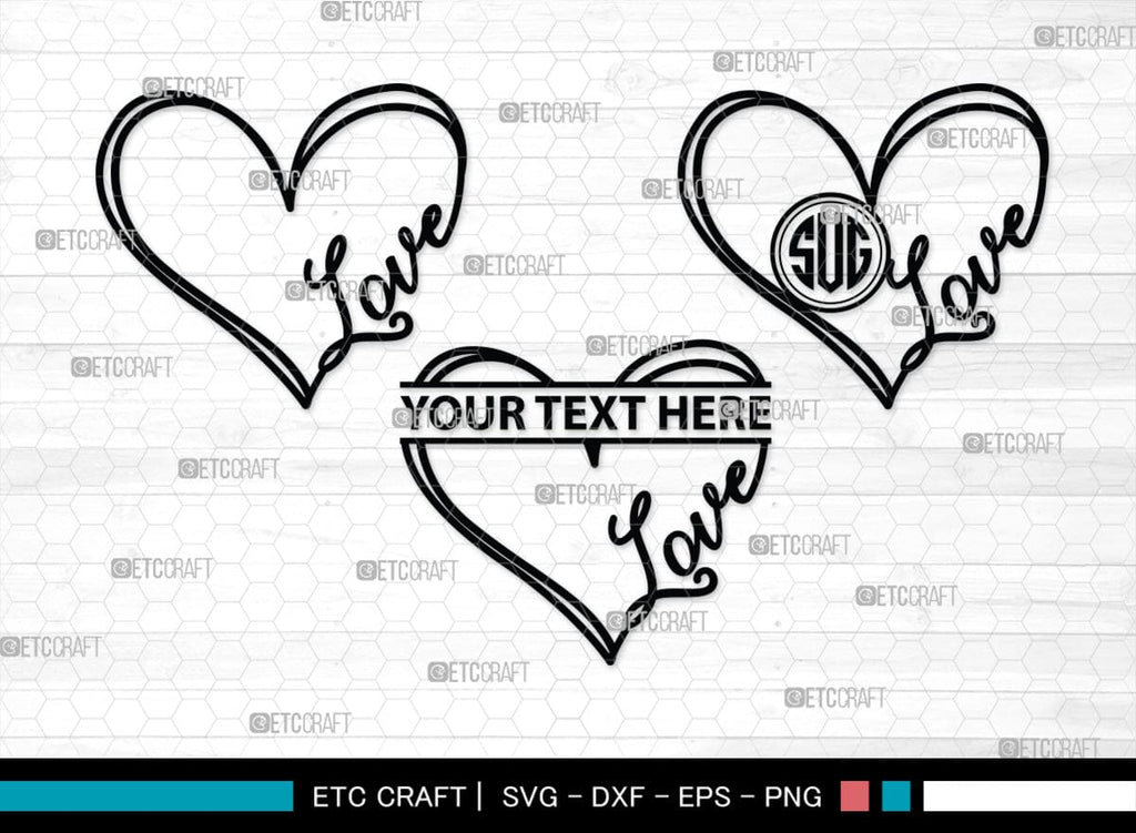 Love Monogram, Love Silhouette, Hand Drawn Love SVG, Heart Svg, Open H ...