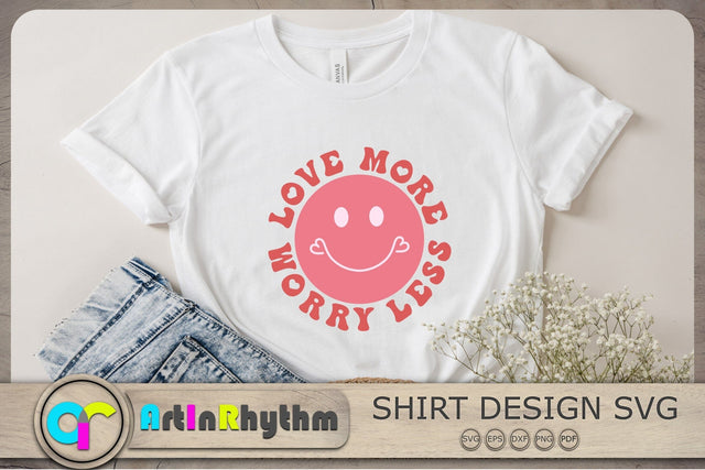 Love More Worry Less Svg, Valentines Day Svg, Smiley Face Svg, Retro Svg SVG Artinrhythm shop 