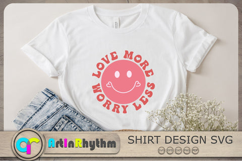 Love More Worry Less Svg, Valentines Day Svg, Smiley Face Svg, Retro Svg SVG Artinrhythm shop 