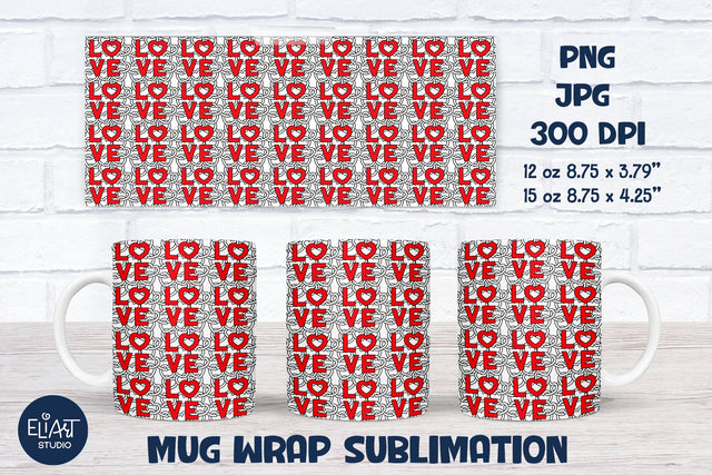 Love Mug Sublimation, Hearts Full Mug Wrap Sublimation. Sublimation Elinorka 