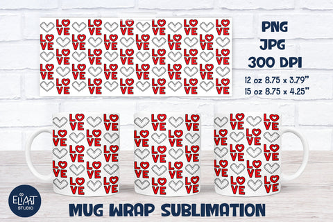 Love Mug Sublimation, Hearts Full Mug Wrap Sublimation. Sublimation Elinorka 