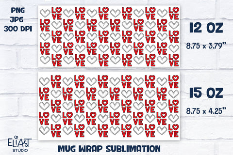 Love Mug Sublimation, Hearts Full Mug Wrap Sublimation. Sublimation Elinorka 