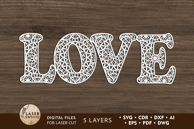 Love - Multilayer Laser Cut Files, Sign SVG, 3D Designs, Mini Design Bundles SVG LaserCutano 