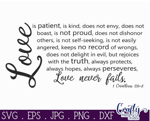 Love Never Fails - Love Is Patient Love Is Kind - Love Svg - 1 Corinthians SVG Crafty Mama Studios 