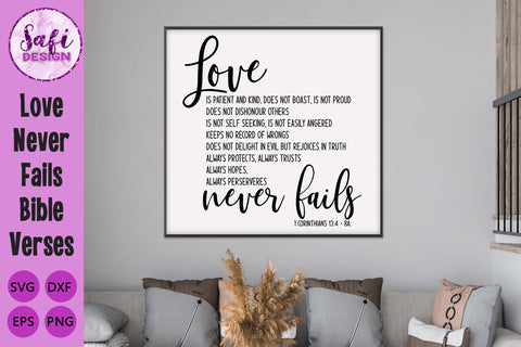 Love Never Fails SVG -1 Corinthians 13 -Bible Verse Cut File SVG Safi Design 