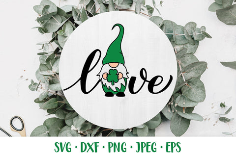 Love Patricks Day hand lettered design with gnome SVG SVG LaBelezoka 