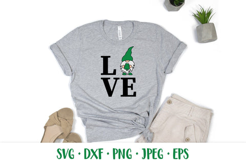 Love Patricks Day SVG design with gnome holding shamrock leaf SVG LaBelezoka 