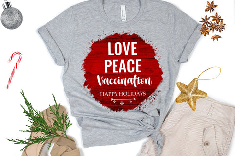 Love Peace Vaccination-Christmas Ornament Sublimation PNG Sublimation Happy Printables Club 