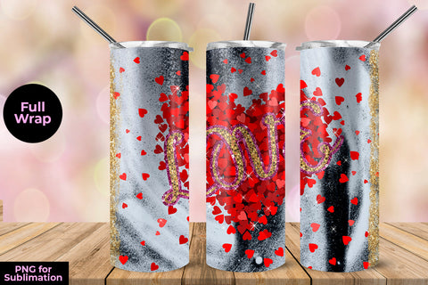 Love Red Heart With Glitter 20 oz Skinny Tumbler Wrap Sublimation Design Sublimation Sublimatiz Designs 
