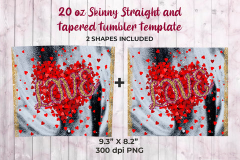 Love Red Heart With Glitter 20 oz Skinny Tumbler Wrap Sublimation Design Sublimation Sublimatiz Designs 