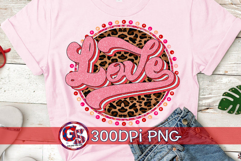 Love Retro Leopard PNG-Valentine's Day PNG Sublimation Greedy Stitches 