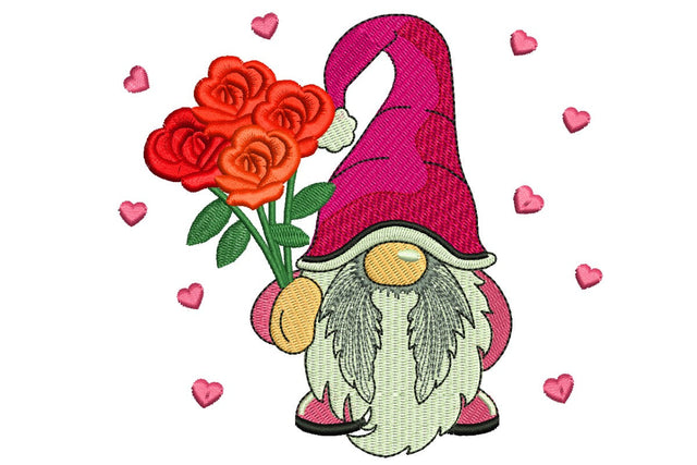 Love Roses Gnome Embroidery Designs, Valentine's day Embroidery Design Embroidery/Applique DESIGNS NextEmbroidery 