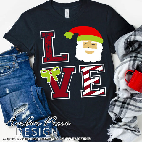 LOVE Santa SVG | Love Christmas SVG PNG DXF | Christmas SVG | Kid's Winter Shirt SVG | Holiday Home Decor SVG Amber Price Design 