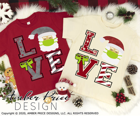 LOVE Santa with mask SVG PNG DXF | Covid Christmas SVG | Kid's Winter Shirt SVG | Holiday Home Decor SVG Amber Price Design 