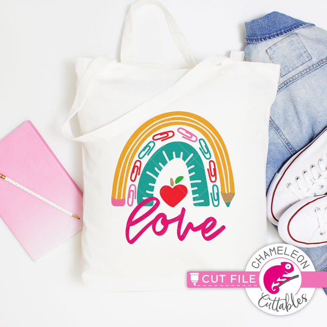 Love School supply rainbow for teacher svg png dxf SVG Chameleon Cuttables 