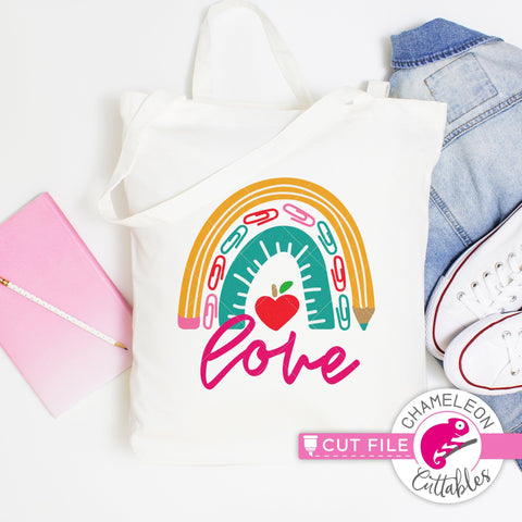 Love School supply rainbow for teacher svg png dxf SVG Chameleon Cuttables 