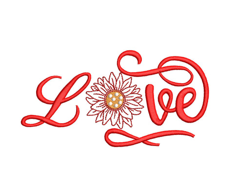 LOVE sign with sunflower Machine Embroidery design Embroidery/Applique DESIGNS Canada Embroidery 