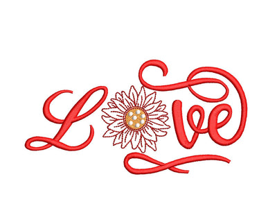 LOVE sign with sunflower, Valentine Machine Embroidery design Embroidery/Applique DESIGNS Canada Embroidery 