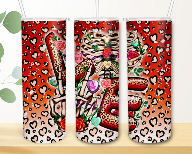 Love Skeleton 20oz Tumbler Template, Valentines Day Tumbler Png, Valentines Leopard Tumbler Wrap, Love Tumbler With Lid And Straw, Instant Download Sublimation sassyprint 