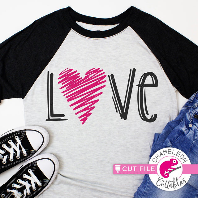 Love Sketch Heart Drawing - Valentine's day design - SVG PNG DXF EPS JPEG SVG Chameleon Cuttables 